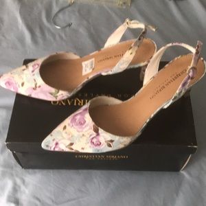 Christian Soriano Sling back floral heels used